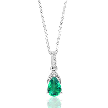 18Kt White Gold Pear-Shape 0.59ct Emerald & Diamond Pendant