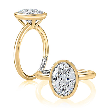 A.Jaffe Oval Bezel-Set Diamond Engagement Ring Mounting in Yellow Gold
