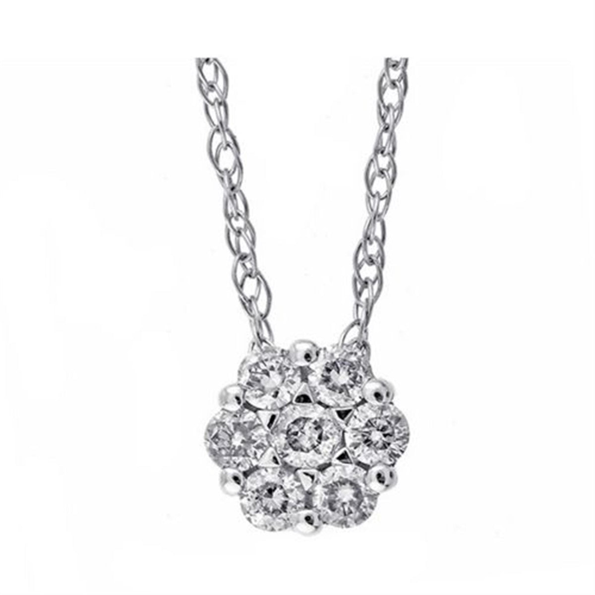14Kt White Gold Clusterl Pendant With 0.10cttw Natural Diamonds