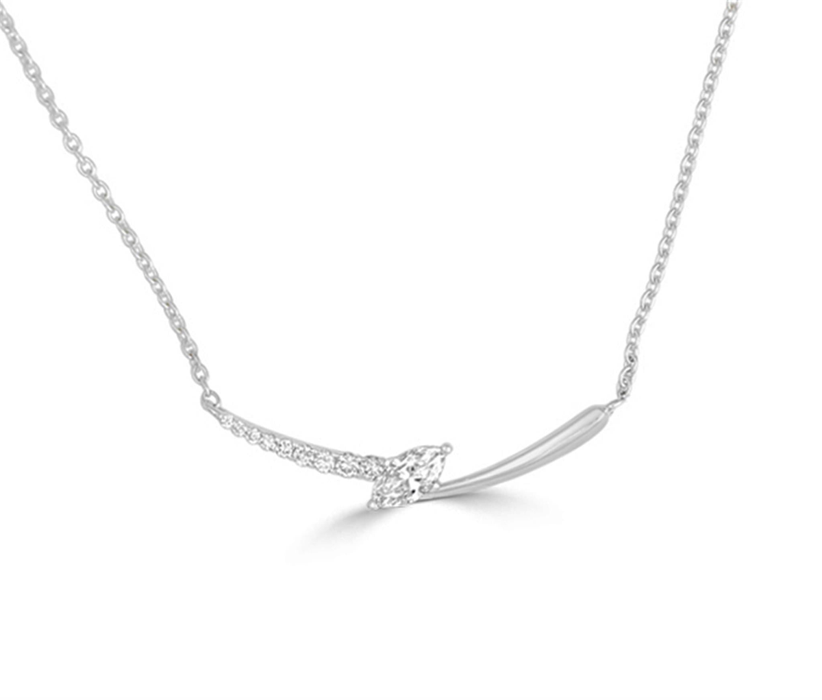 Frederic Sage 14K White Gold Slanted .17ct Marquise Center with Half Diamond (9.17cttw) Half Polished "Bolt" Pendant with attached 16" White Gold Chain (G/H Color - SI1 Clarity) (approx 27mm)