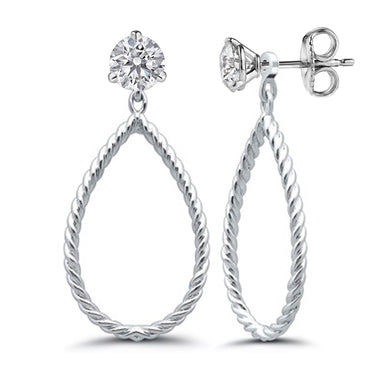 Sterling Silver Twisted Cable Teardrop Dangle Earring Jackets.  Diamond Studs Sold Separately.