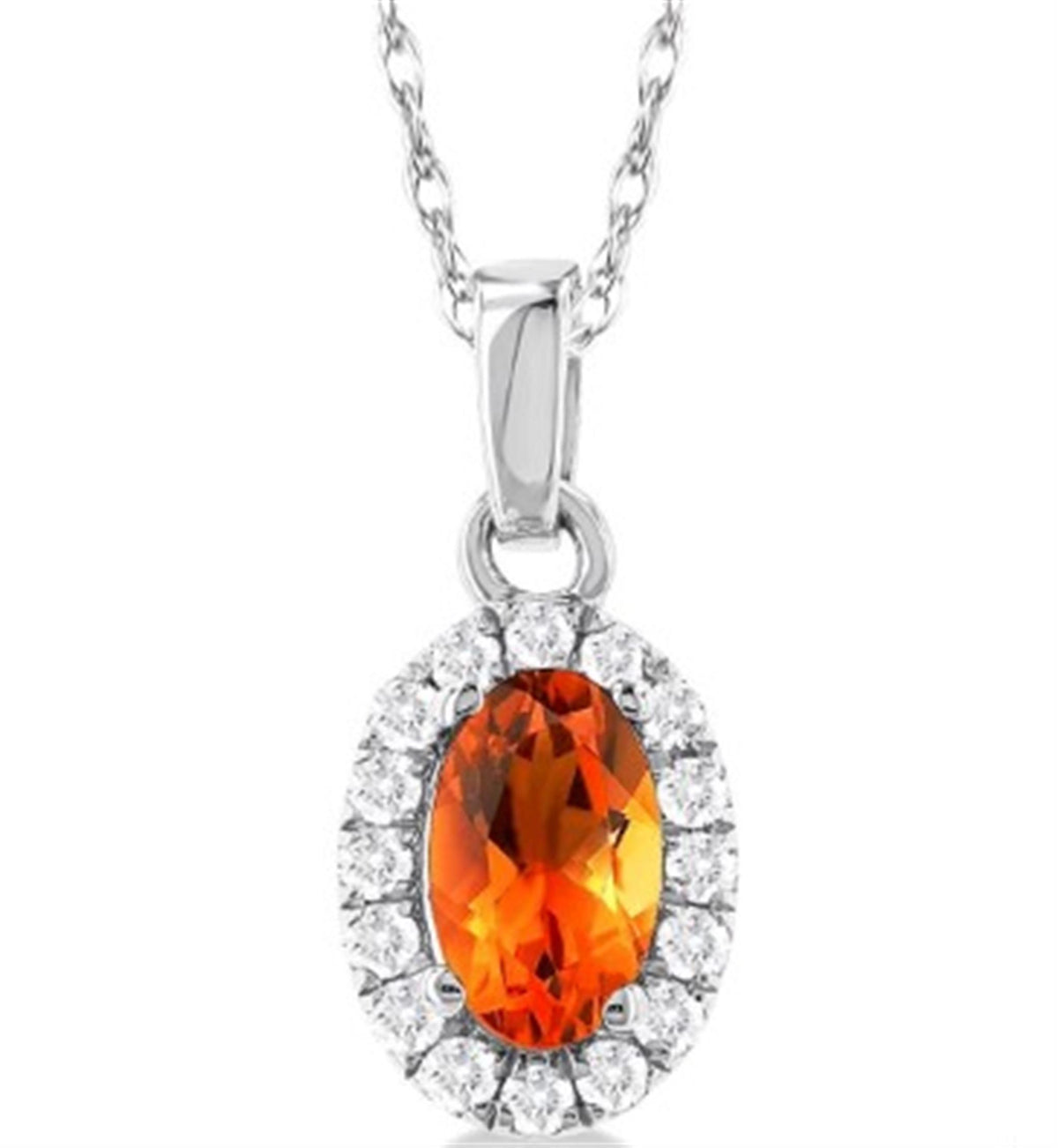 10Kt White Gold Center Of My World Halo Pendant With Citrine and Natural Diamonds