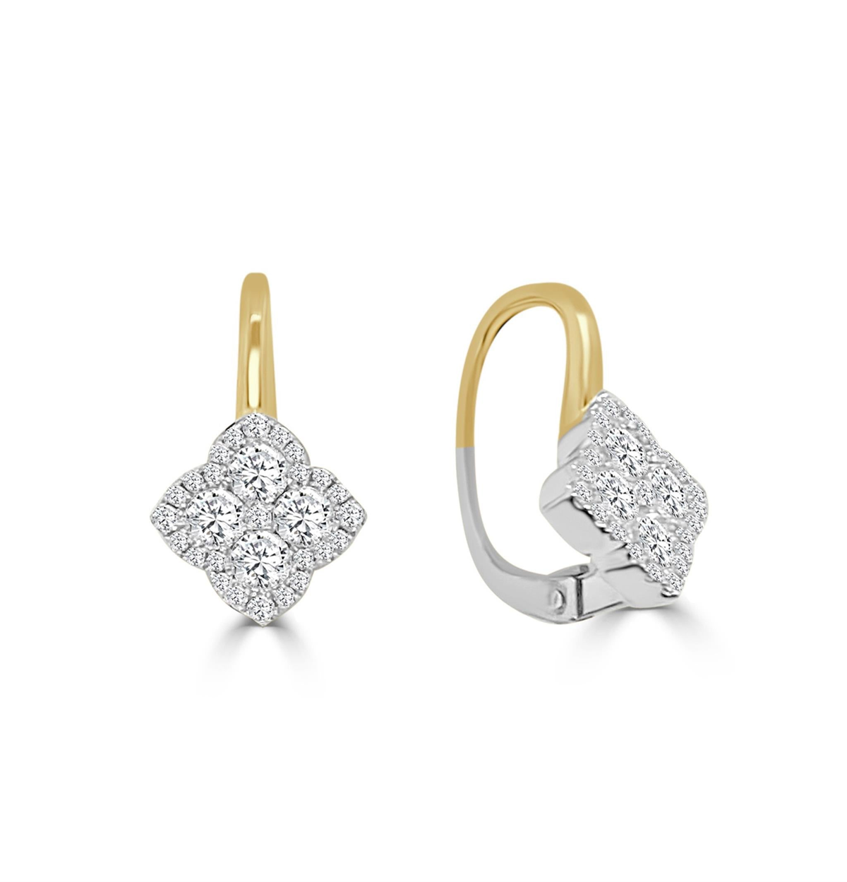 Frederic Sage 14Kt Yellow and White Gold Fleur D'Amour Natural Diamond in White Gold with Yellow Gold Polished Top Earrings with 58.72cttw Natural Diamonds (G/H Color - SI1 Clarity) (approx 9.5mm /16.5mm incl top)