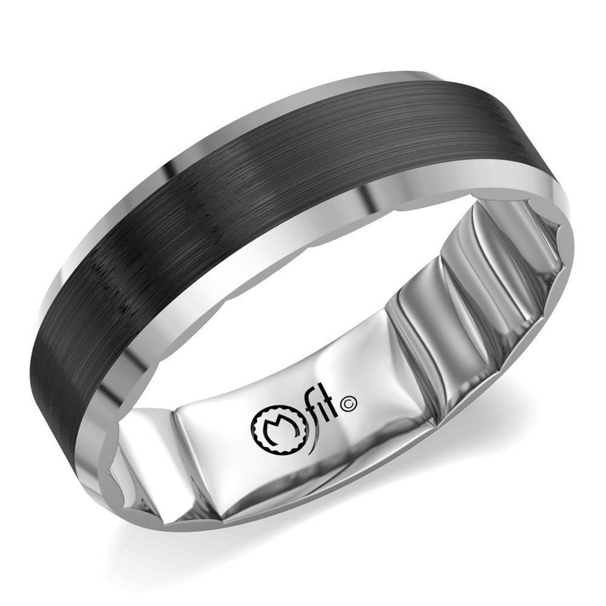 14Kt White Gold 8mm M-FIT Band With Black Ceramic Inlay