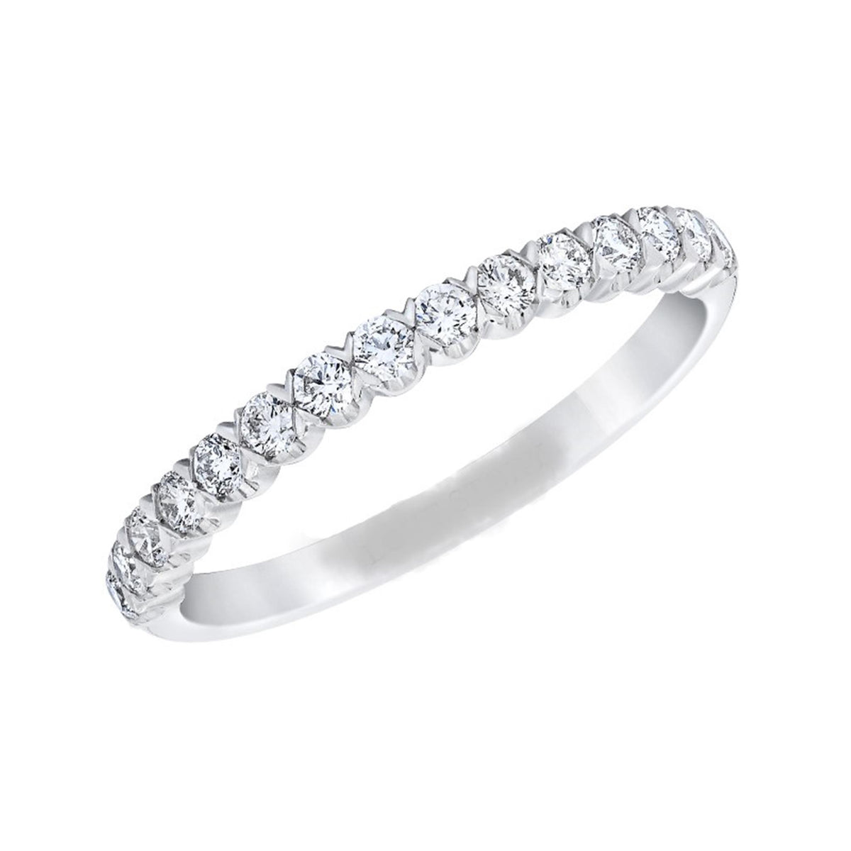 14Kt White Gold Prong Set Wedding Ring With 0.22cttw Natural Diamonds