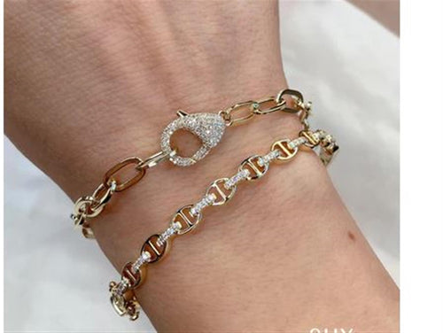 Shy Creation14Kt Yellow Gold Paperclip Link Bracelet with .41cttw Natural Diamond Clasp