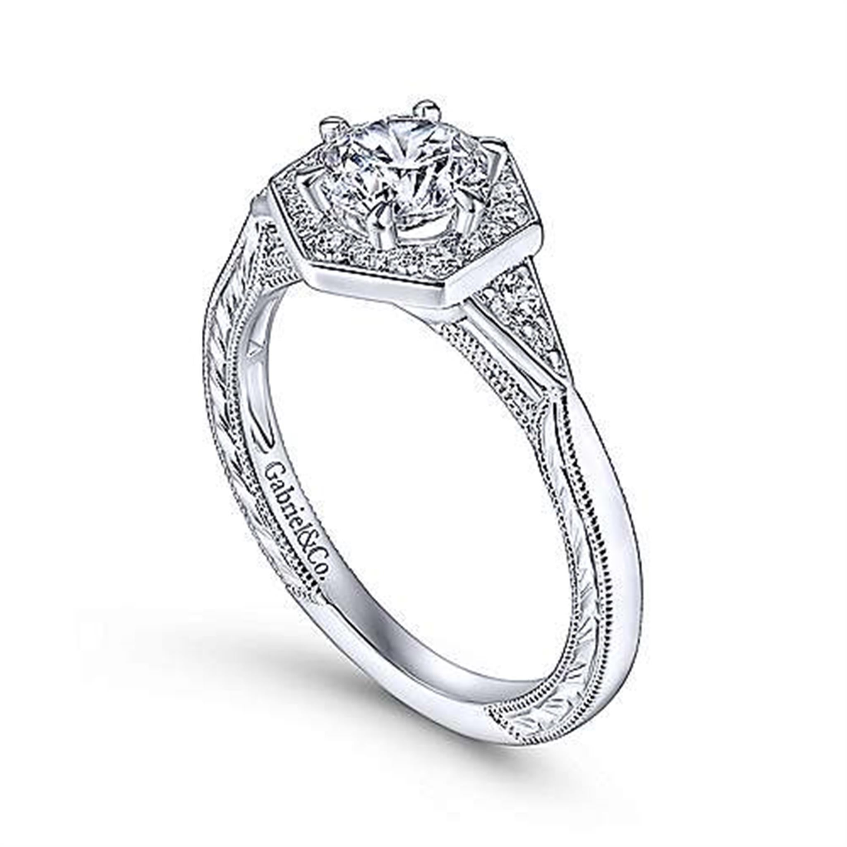 14Kt White Gold Vintage Inspired Engagement Ring With 0.70ct Natural Center Diamond