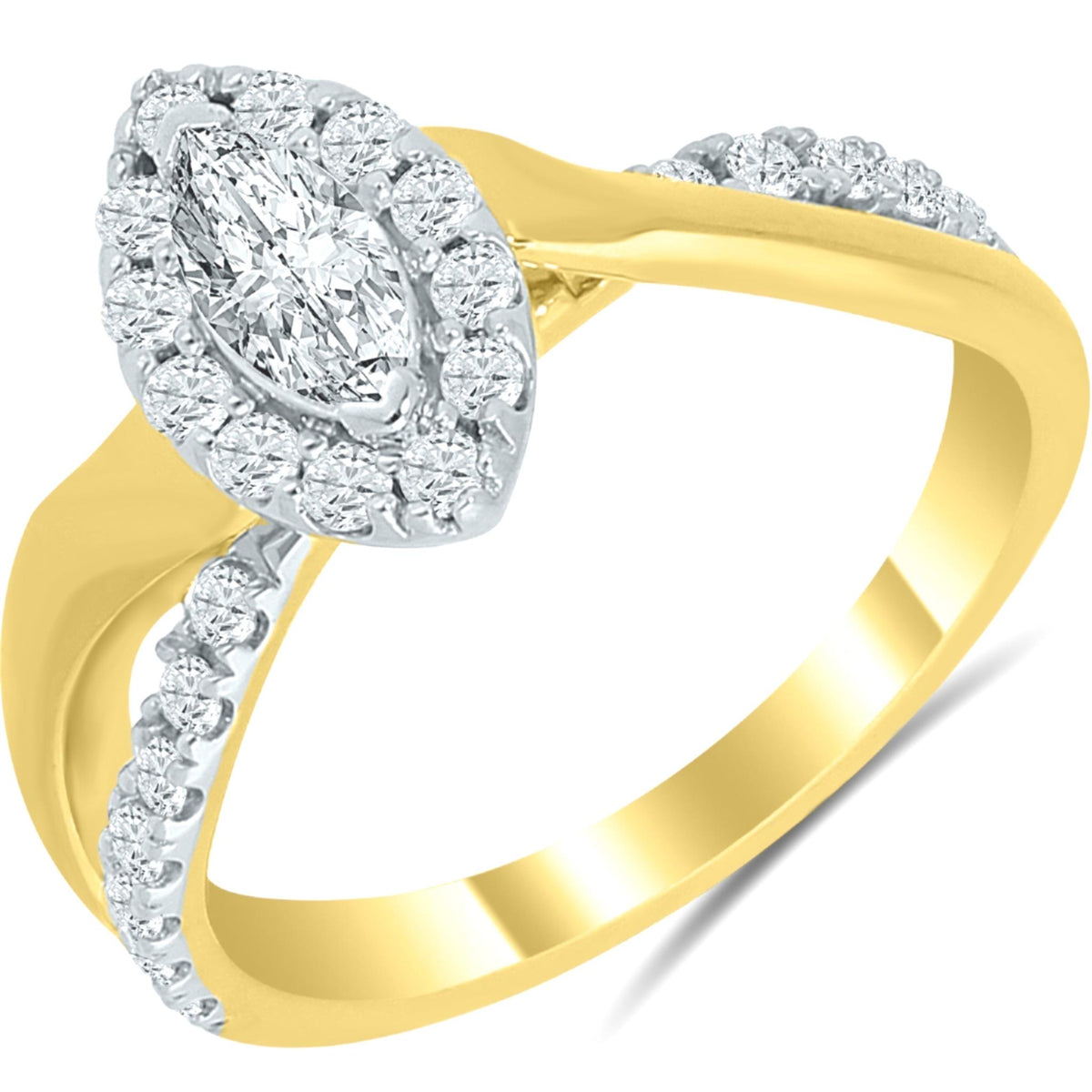 14Kt Yellow & White Gold Marquise Halo Engagement Ring With 0.33ct Natural Center Diamond