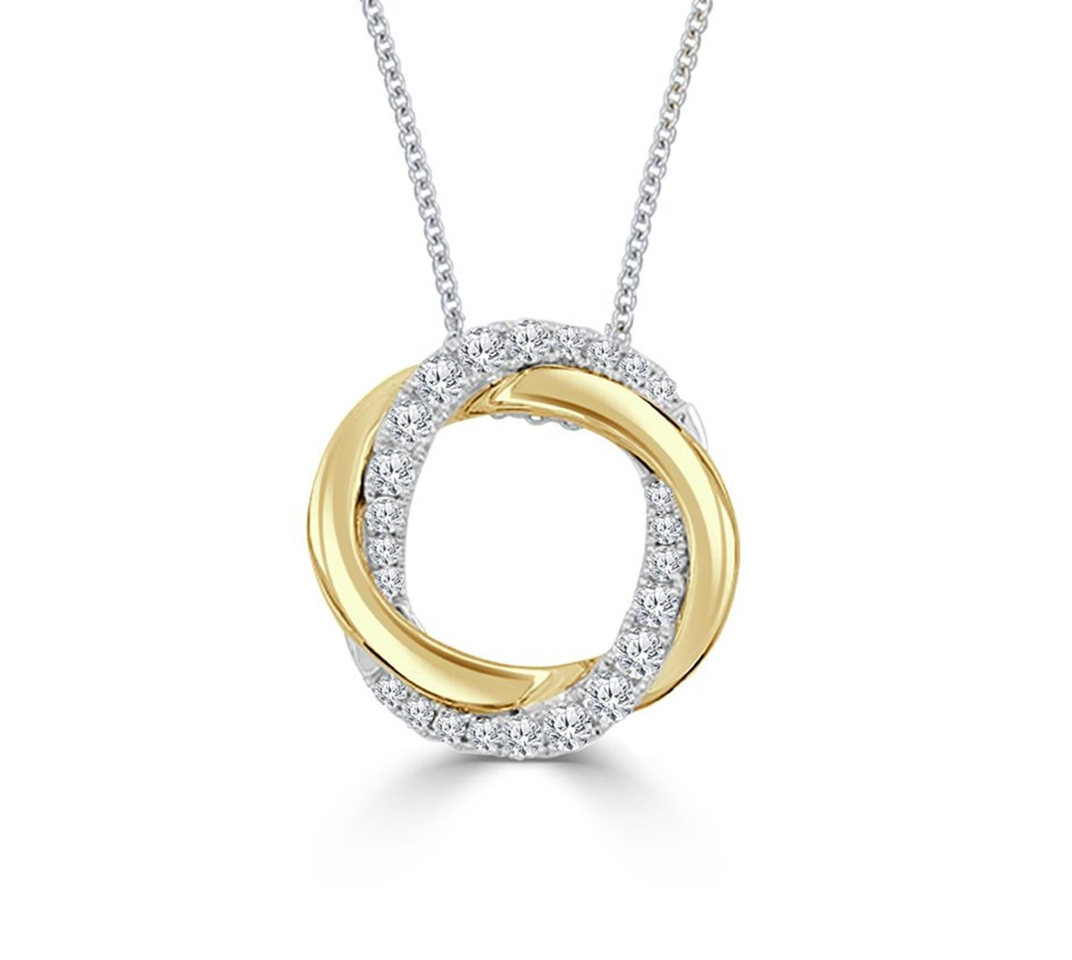 Frederic Sage 14K White Gold and Yellow Gold 16.5mm Circle Medium Twist Halo Pendant with 24.38cttw Diamonds (G/H Color - SI1 Clarity) 18" Cable Chain