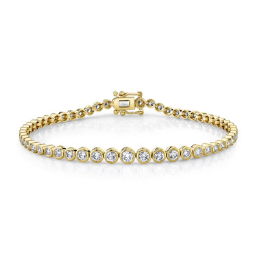 Shy Creation 14K Yellow Gold Graduated Diamond Bracelet with 1.90cttw Bezel Set Diamonds (H Color - SI1 Clarity) - 7" with Double Hinge Locking Clasp