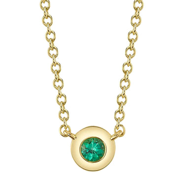 Shy Creation 14Kt Yellow Gold Necklace with .04Ct Bezel Set Emerald on an Adjustable 18" Cable Chain with a Lobster Clasp