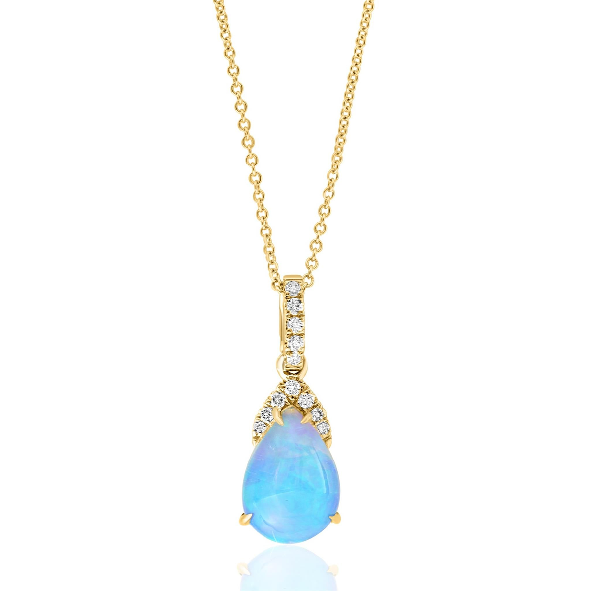 14Kt Yellow Gold Pendant with 1.41Ct Opal (11x8mm) and .13cttw Natural Diamond Accents