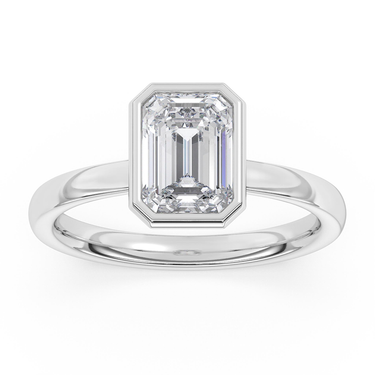 Lasker's Big Rocks Lab-Grown Diamond Collection Bezel Set Solitaire Ring in 14Kt White Gold with 2.03ct  Emerald Cut Center  Diamond