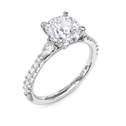 14Kt White Gold Three-Stone Engagement Ring Mounting With 0.41cttw Natural Diamonds