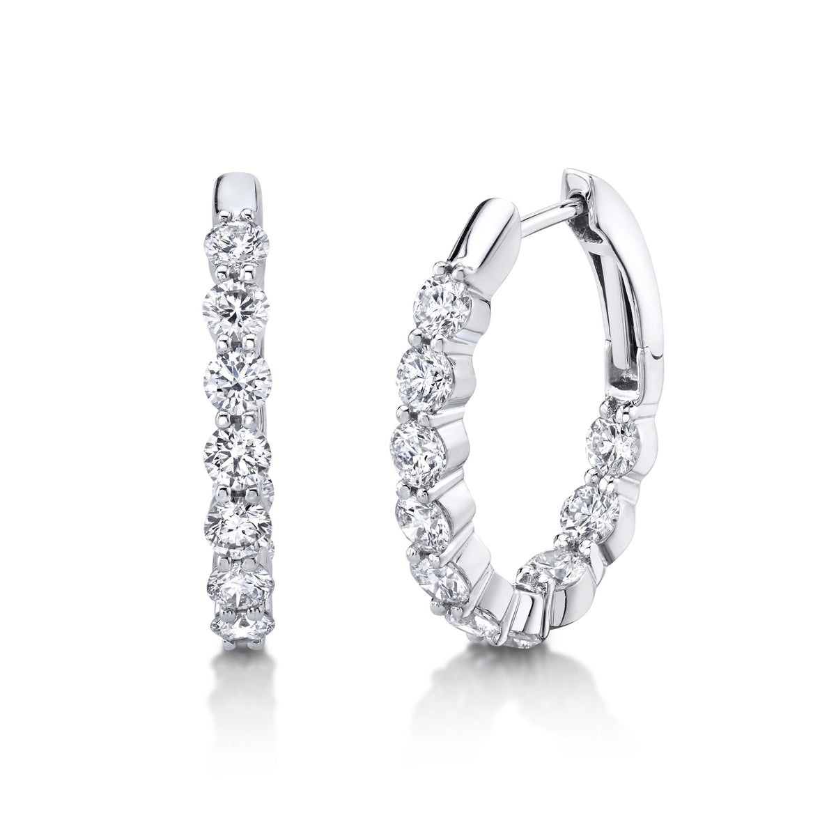 18Kt White Gold Round Hoop Earrings 2.04cttw Natural Diamonds