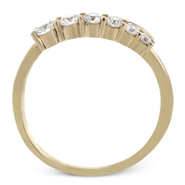 Yellow gold diamond eternity band with round brilliant-cut diamonds in a continuous shared-prong design.