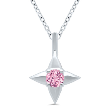 Star of Hope Sterling Silver October Birthstone Pendant with 3mm Round Pink Tourmaline on 18" Chain