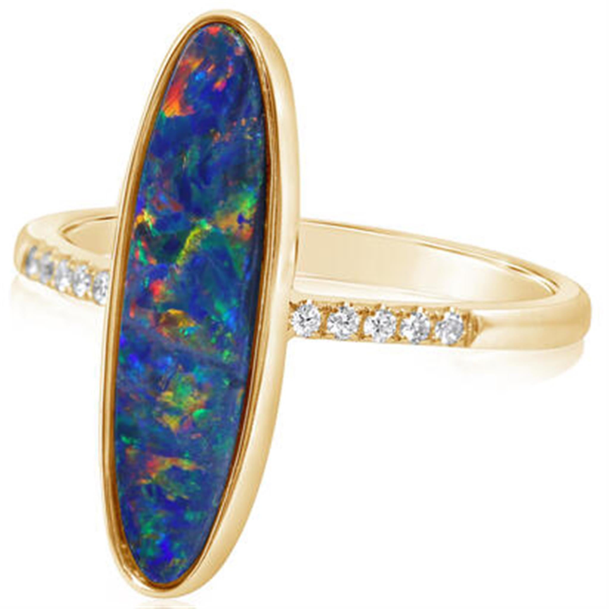 14Kt Yellow Gold Australian Opal Doublet Diamond Ring