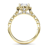 FANA 14Kt Yellow Gold Floral Halo Engagement Ring Mounting - Round Center Stone Sold Separately