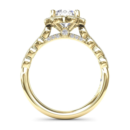 14Kt Yellow Gold Halo Engagement Ring Mounting With 0.24cttw Natural Diamonds