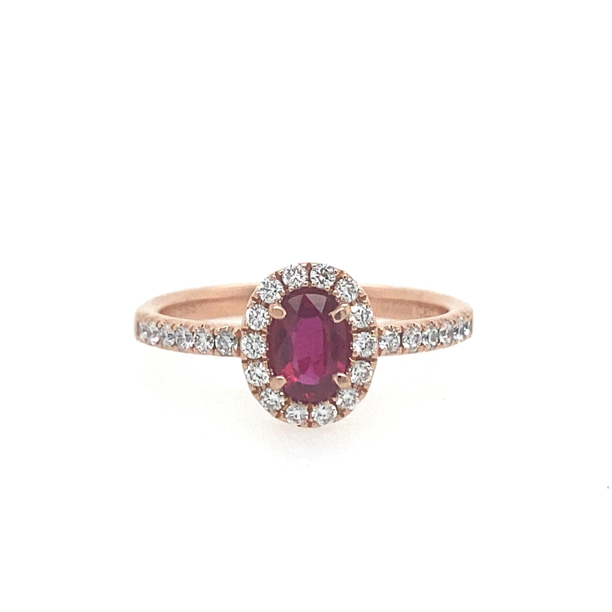 14Kt Rose Gold Halo Gemstone Ring With 0.46ct Ruby