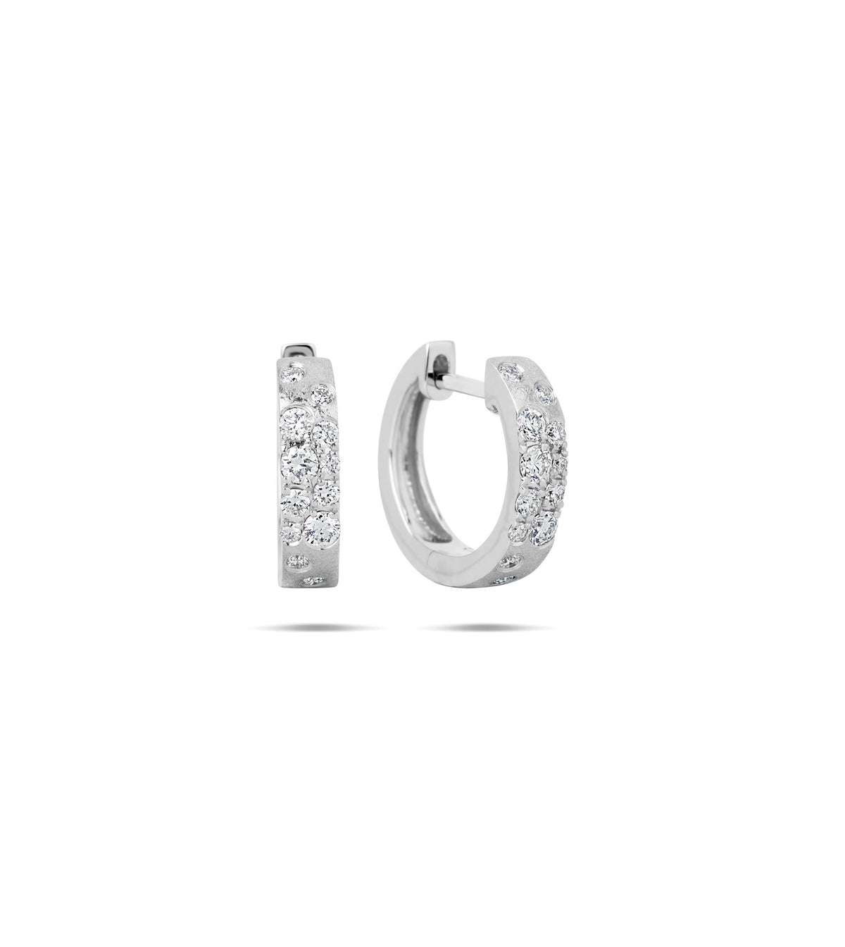 14K White Gold Round Huggie Hoop Earrings 0.32cttw Natural Diamonds