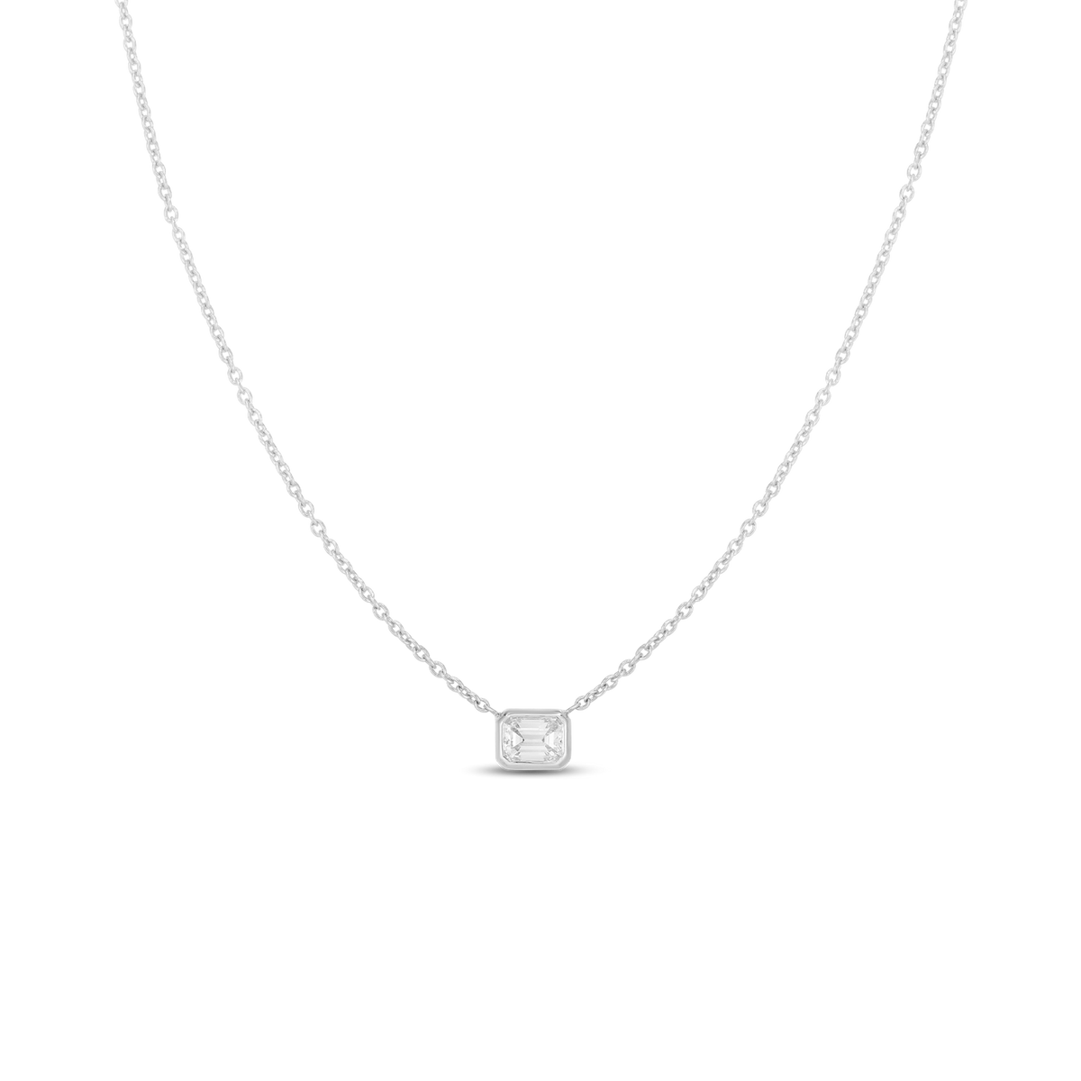 Roberto Coin 18Kt White Gold Bezel Set 0.17cttw Emerald-Cut Natural Diamond Solitaire Necklace