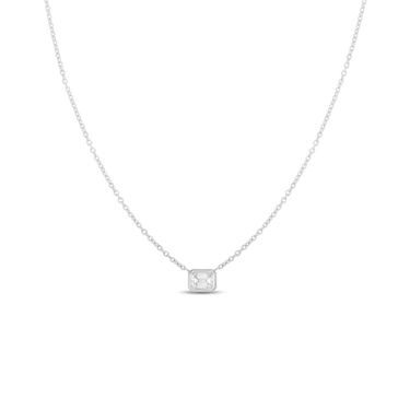 Roberto Coin 18Kt White Gold Bezel Set 0.17cttw Emerald-Cut Natural Diamond Solitaire Necklace