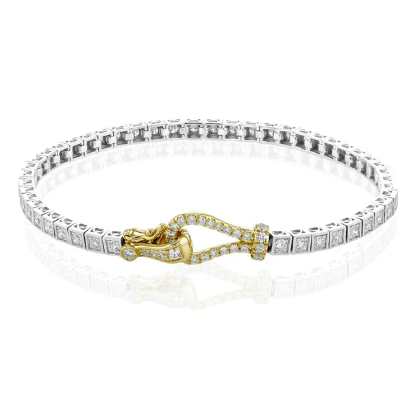 Simon G. 18Kt White and Yellow Gold 1.98cttw Natural Diamond Buckle Bracelet