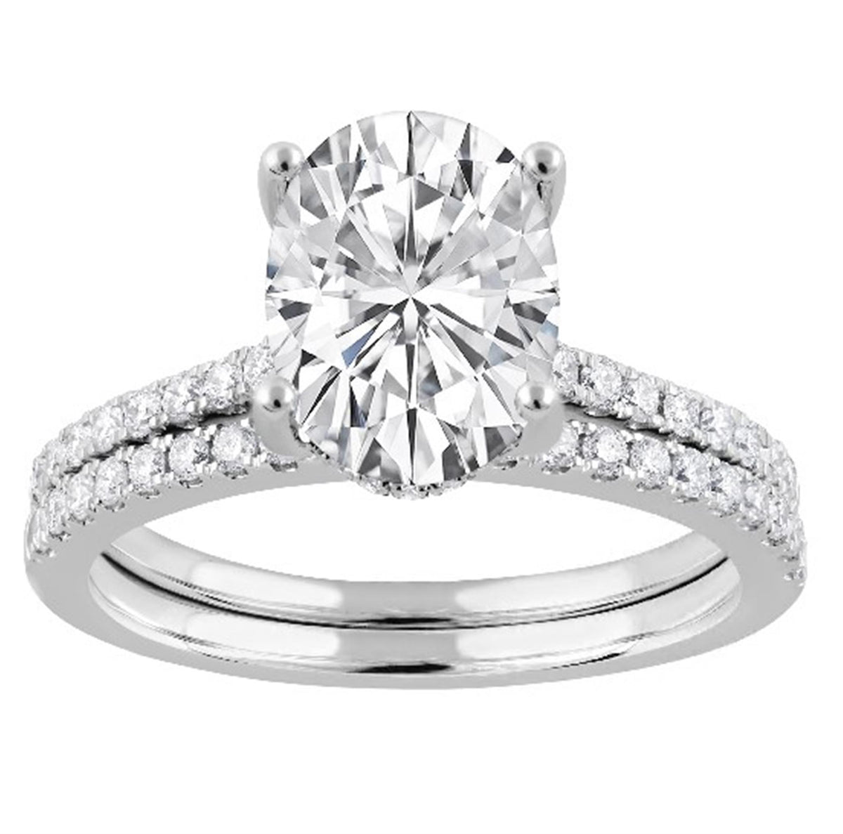 14Kt White Gold Classic Prong Engagement And Wedding Ring Set With 3.14ct Lab-Grown Center Diamond
