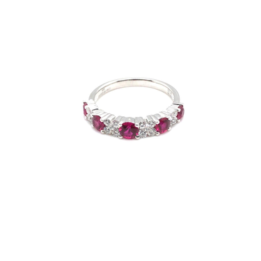 14Kt White Gold Alternating Ruby and Natural Diamond Band