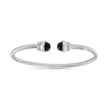 Sterling Silver Black Onyx Twist Cable Bangle