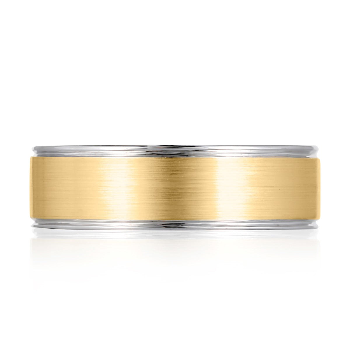 A. Jaffe Expandable 7.5mm Two-Tone 14Kt Yellow Gold Satin Center 14Kt White Gold High Polish Edges Men's Ring