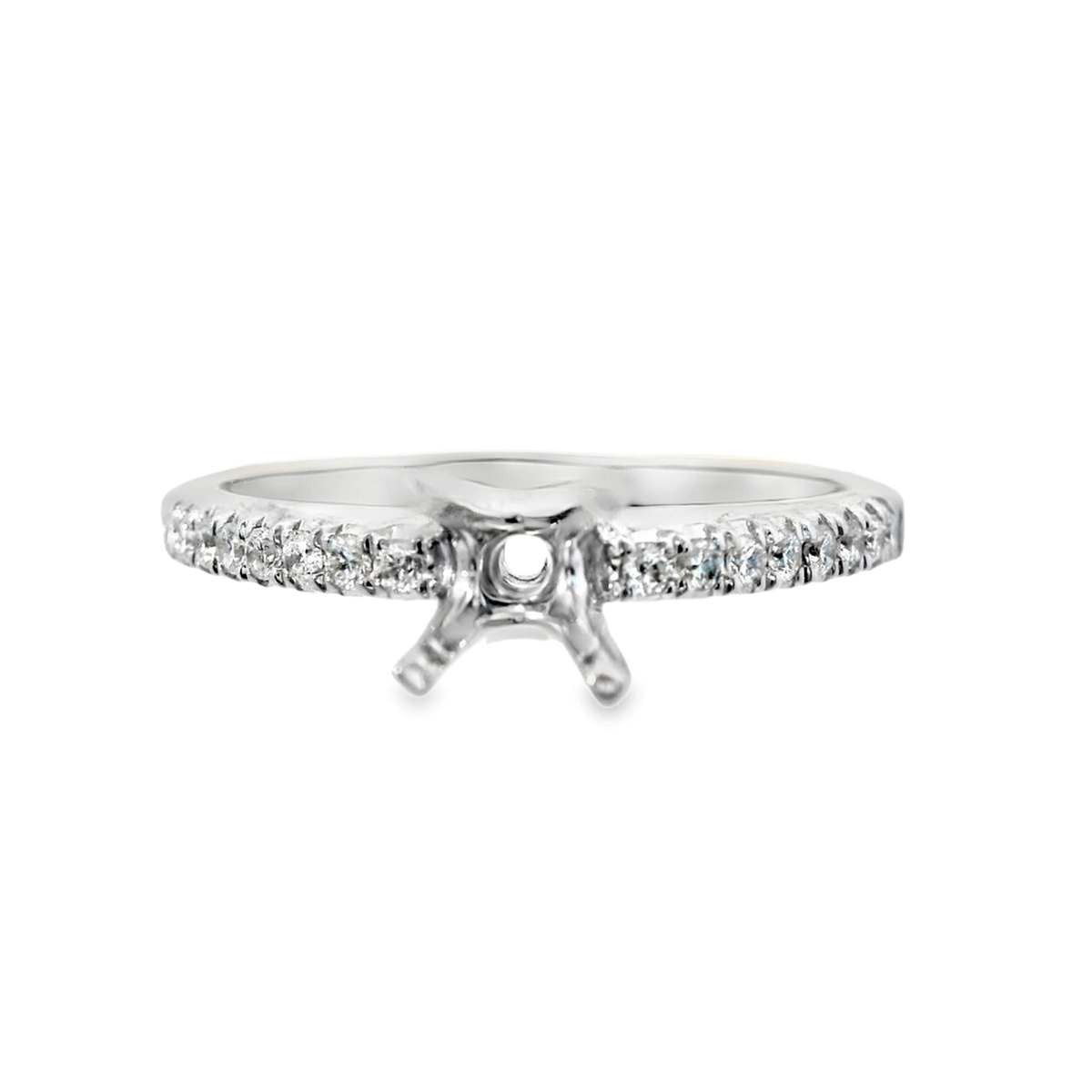 18Kt White Gold Classic Prong Engagement Ring Mounting With 0.14cttw Natural Diamonds