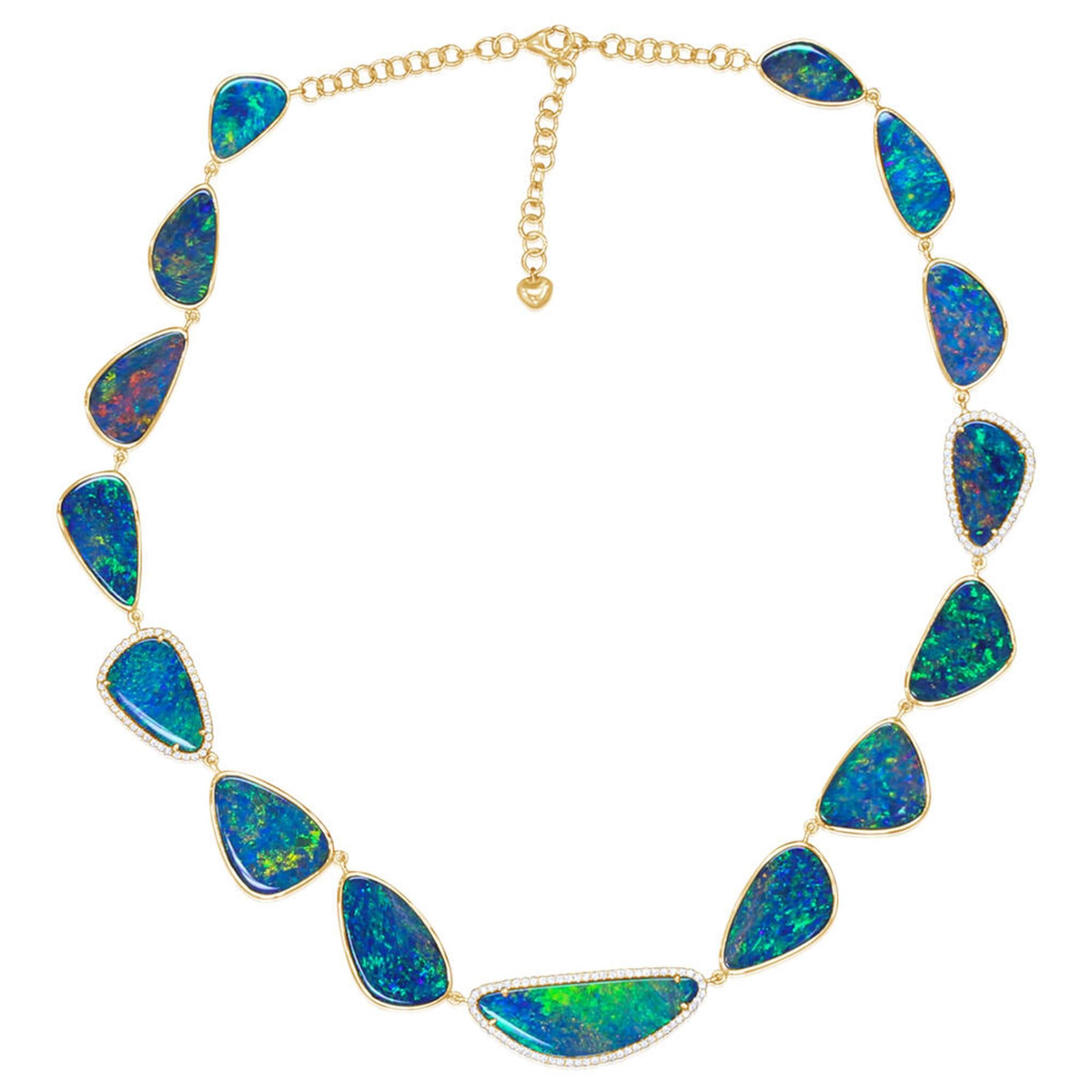 14Kt Yellow Gold Riviera-Style Australian Opal Doublet Diamond Necklace