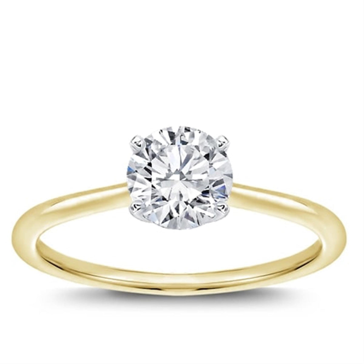 14KT YG Solitaire Ring With 1.00ct Round Natural Center Diamond