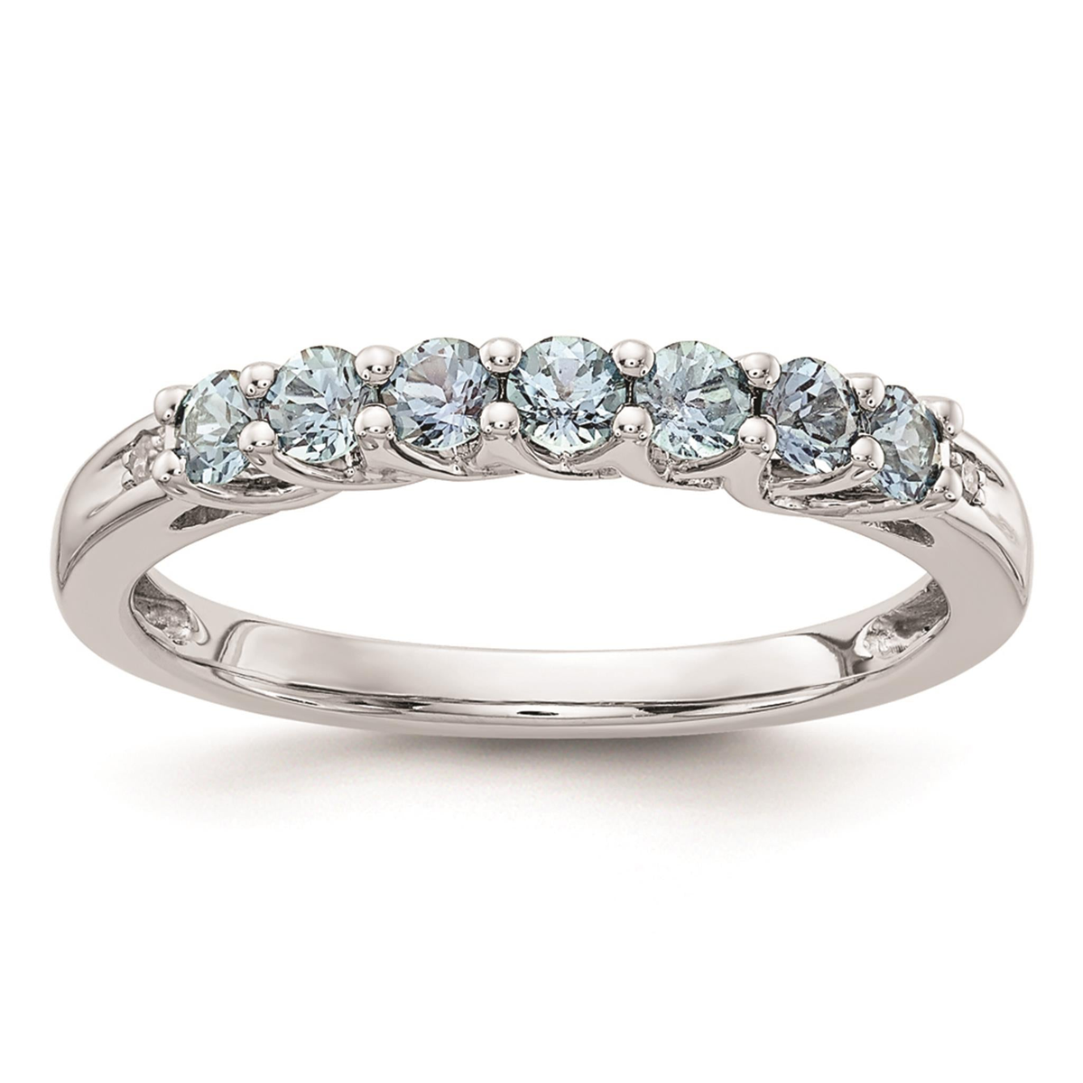 10Kt White Gold Stackable Gemstone Ring With Aquas