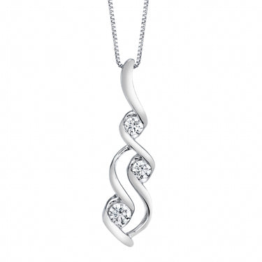 Wave Diamond Pendant in 10kt White Gold with 3 Round Diamonds Totaling .10cttw