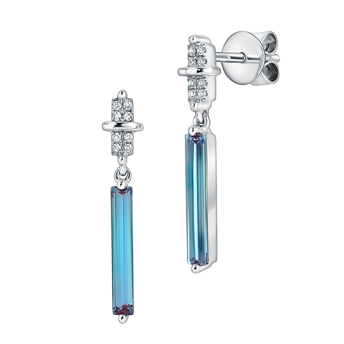 14Kt White Gold Dangle Earrings With 1.16ct Chatham Lab Created Alexandrite