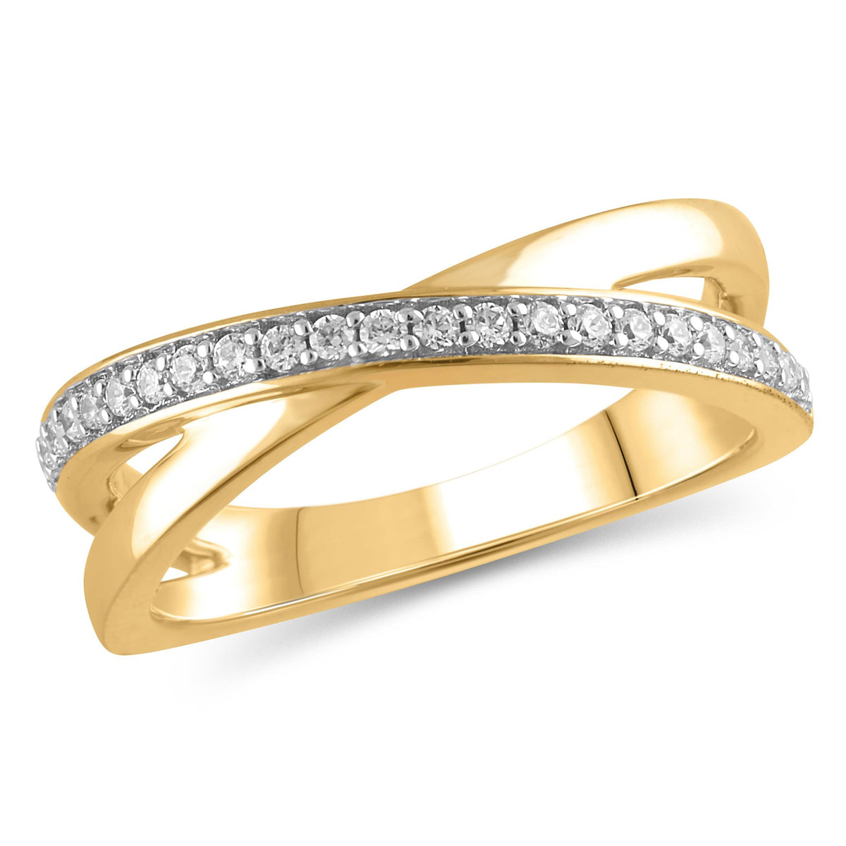 14Kt Yellow Gold Classic Fashion X Ring With 0.20cttw Natural Diamonds