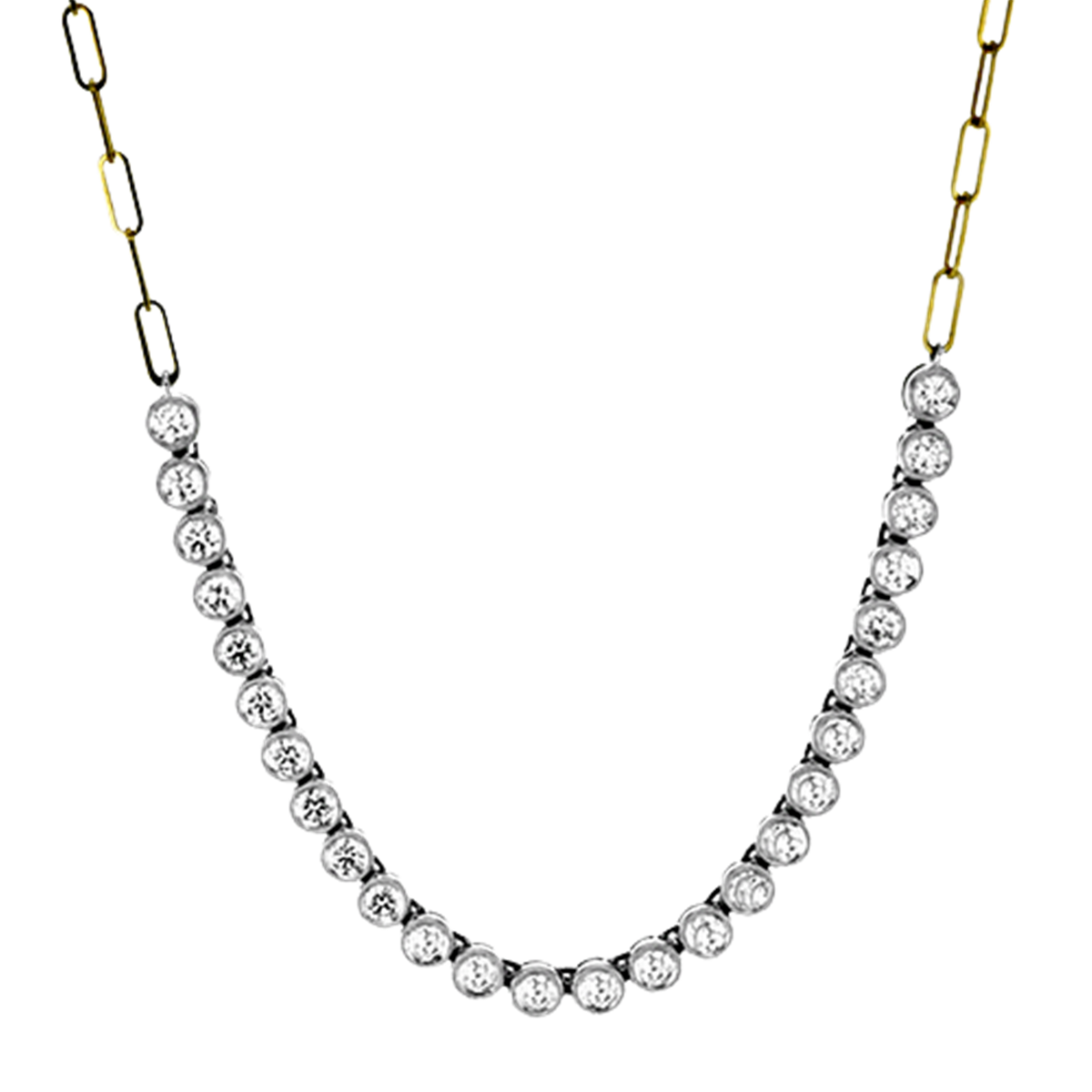 Simon G. 18K White and Yellow Gold Diamond Necklace with 261.80 cttw Round Diamonds (G/H Color - SI1 Clarity) - 16" Paperclip Chain