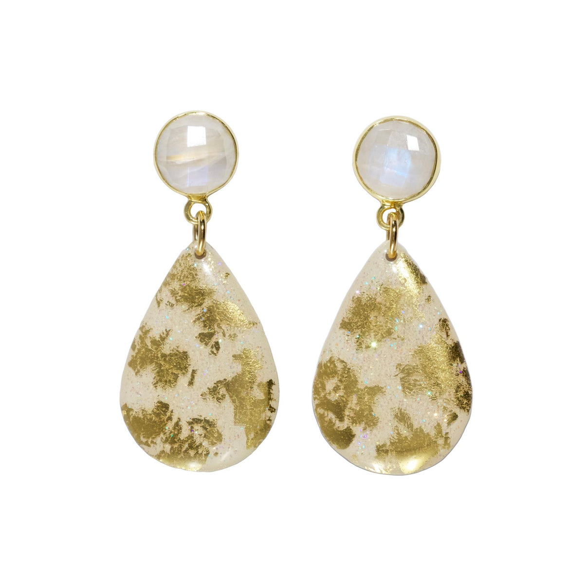 Evocateur 22K Gold Leaf Iridescent Moonstone Earrings