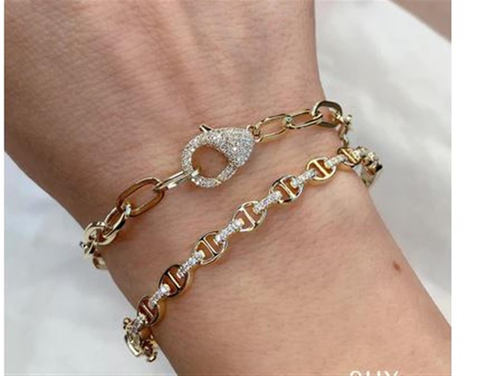 Shy Creation14Kt Yellow Gold Paperclip Link Bracelet with .41cttw Natural Diamond Clasp