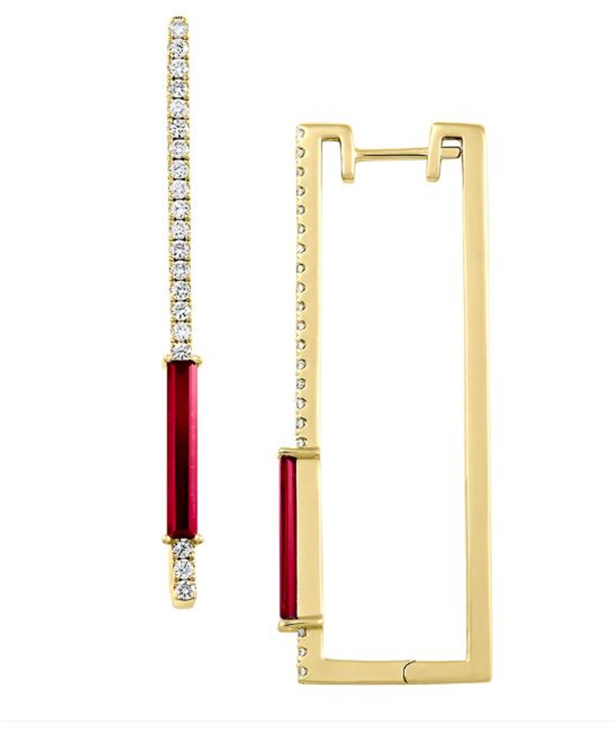 14Kt Yellow Gold Geometric Hoop Earrings With 1.13ct Chatham Lab Created Ruby