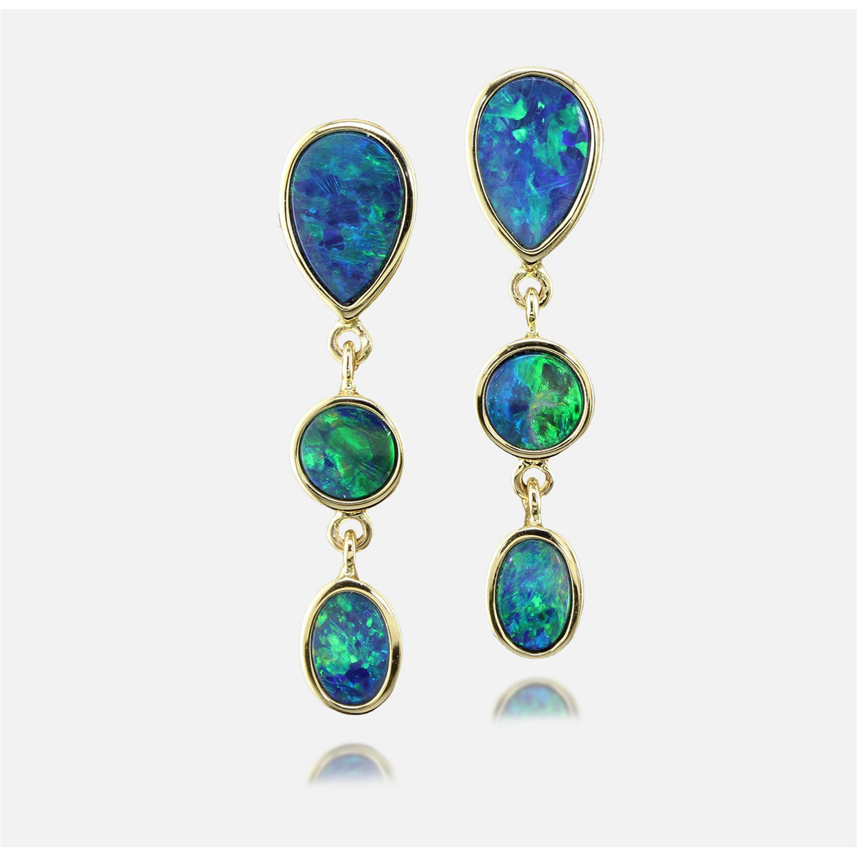 14Kt Yellow Gold Dangle Earrings With 3.20ct Australian Opals