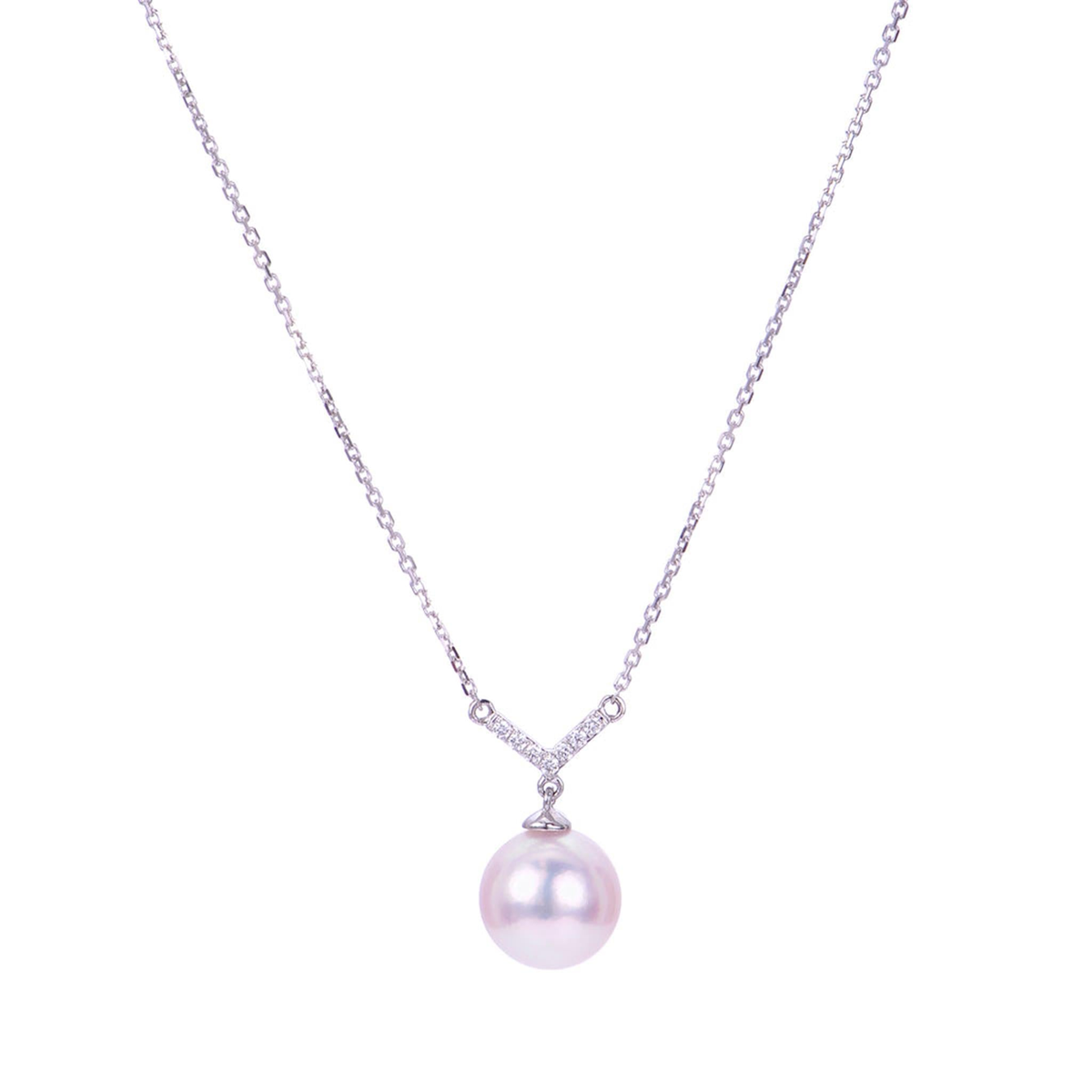 14Kt White Gold Drop Pendant With mm Akoya Cultured Pearl