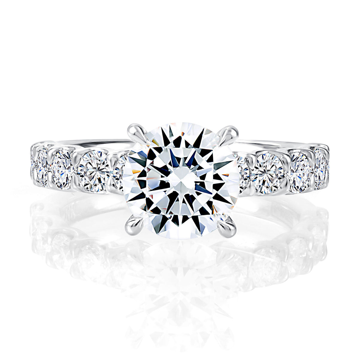 A. Jaffe Round Natural Diamond Engagement Ring with Side Accent Diamonds