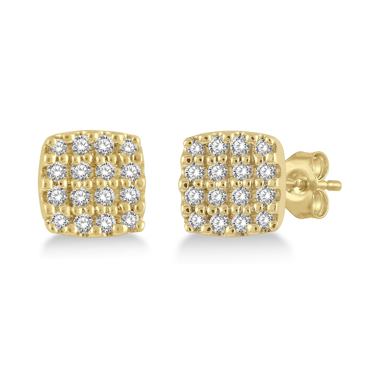 Lasker Petites-10Kt Yellow Gold Cushion Shape Earrings with 0.12cttw Natural Diamonds