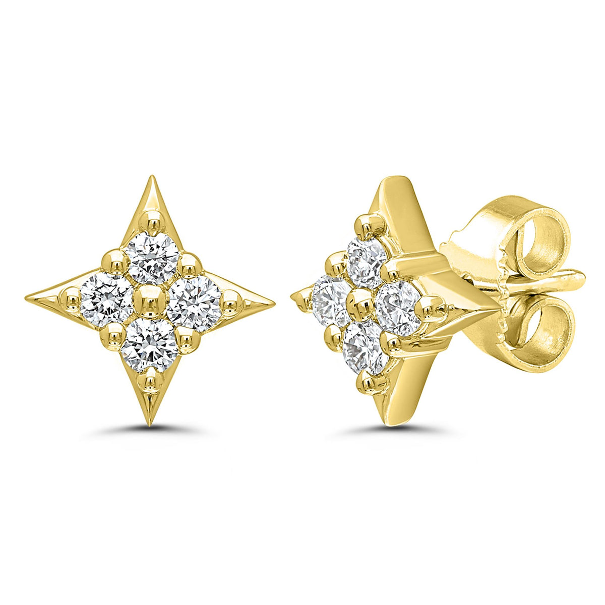 Star Of Hope 14Kt Yellow Gold Stud Earrings With.25cttw Natural Diamonds