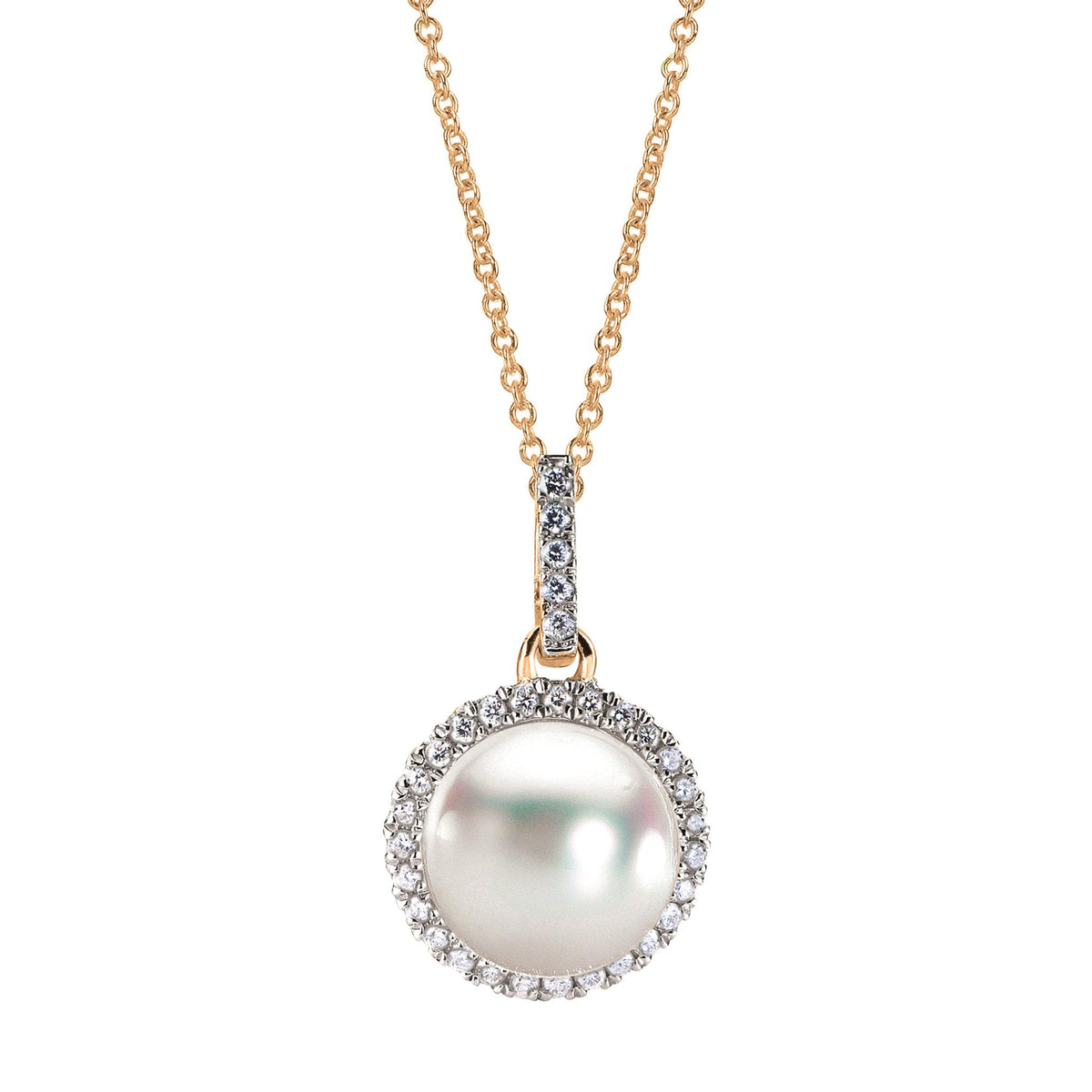 14Kt Yellow Gold Halo Pendant With mm Akoya Cultured Pearl